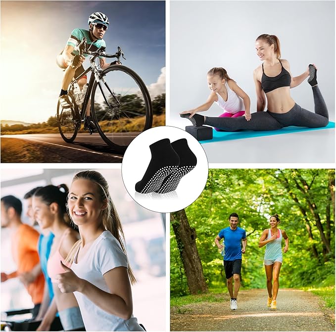 Jspupifip 4 Pairs Non Slip Yoga Socks with Grips for Women Men Pilates Grippy Socks Cotton Barre Hospital Home