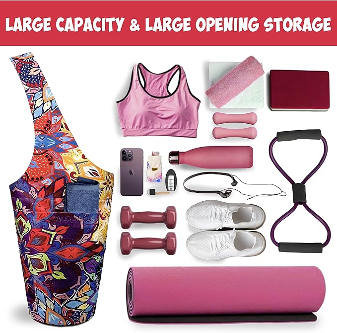 Yoga Mat Bag Carrier for Women with Side Large Pocket Durable Linen Workout Gym Travel Storage Pilates Mats