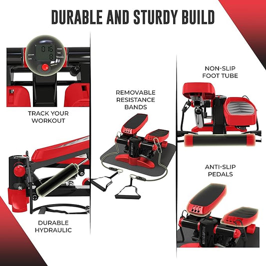 Nordic Lifting Mini Stepper Machine – Stair Climber w/Resistance Bands & LCD – Home Workout Stepper