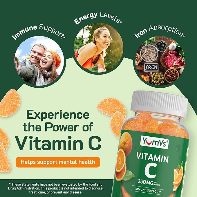 Vitamin C Gummies for Adults - 250 mg Yummy Vitamin C Gummy - VIT C Gummies - Immune Support Supplement -Orange Flavored Kosher, Halal, Gluten Free (100 Count)