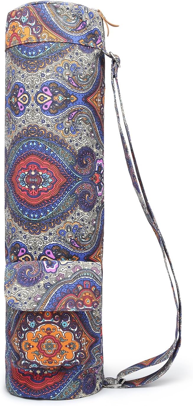 Canvas Yoga Mat Bag with Adjustable Strap & Pockets, Full-Zip Travel Gym Tote for Women & Men, Fits 1/4" & 1/3" Thick Mats, Lightweight Carrier for Yoga, Workout, Outdoor Use