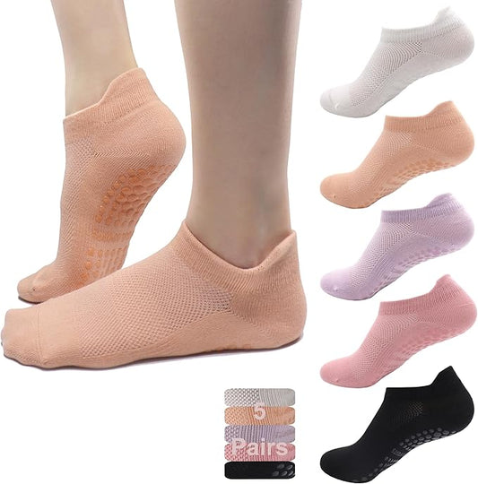 Tamlien Yoga & Pilates Grip Socks - Non-Slip, Barefoot, Pregnant-Friendly Crew Socks for Yoga, Barre & Sports