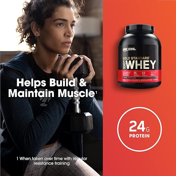 Optimum Nutrition Gold Standard 100% Whey Protein Powder, Coffee, 5 Pound (Packaging May Vary)