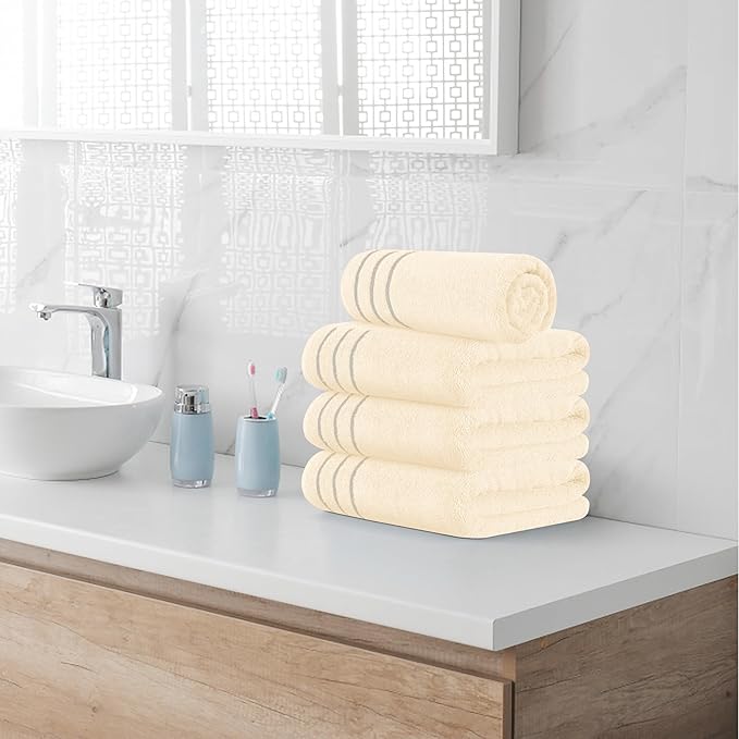 MyOwn Ultra Soft 4 Pack Oversized Bath Towel Set 27x54 inches, 100% Cotton Bath Towels, Highly Absorbant Compact Quickdry & Lightweight Towel, Ideal for Gym Travel Camp Pool - Ivory