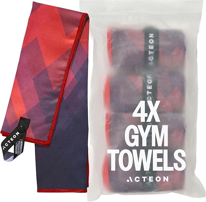 Acteon Quick Dry Microfiber Gym Towel, 4 Pack Odor-Free, Super Absorbent Workout Towels, Body Sweat