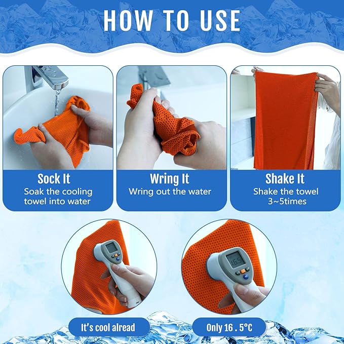 Hosuly 15 Pack Cooling Towels 40" x 12" Cooling Towels for Neck and Face Iced Towel Microfiber Soft Breathable Chilly Yoga Towel for Hot Weather (Orange)
