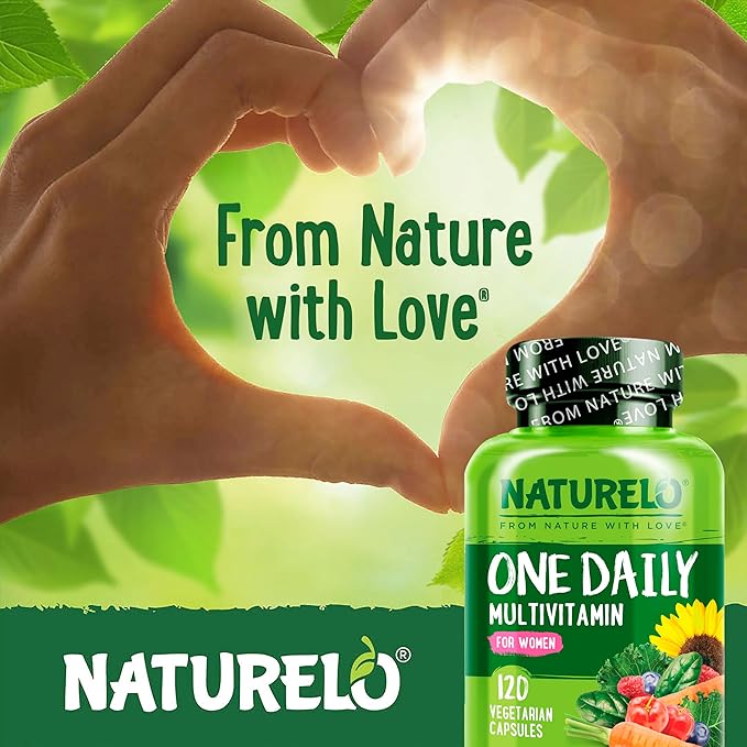NATURELO One Daily Multivitamin for Women - Energy Support - Whole Food Supplement to Nourish Hair, Skin, Nails - Non-GMO - No Soy - Gluten Free - 120 Capsules - 4 Month Supply