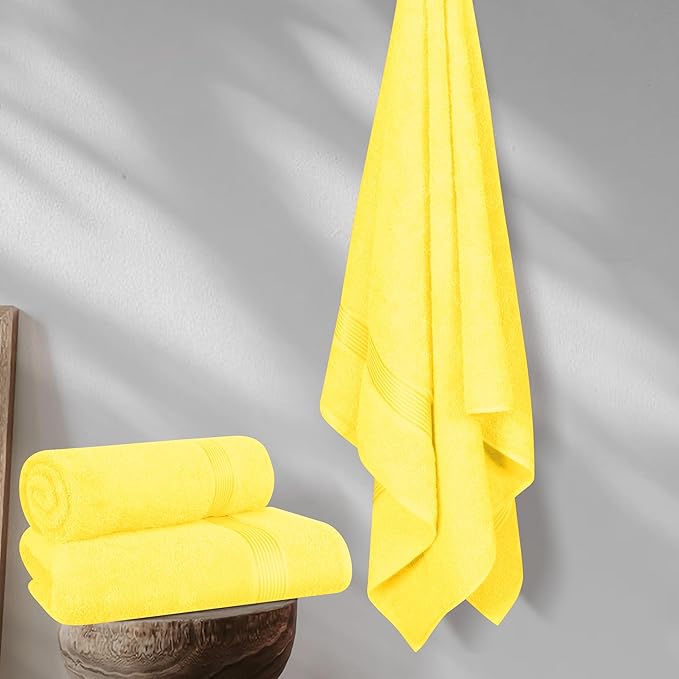 BELZZI Home Ultra Soft 4 Pack Oversized Bath Towel Set 27x54, Cotton Compact Bath Towels, Highly Absorbant Eco-Friendly Quickdry & Lightweight Towel, Ideal for Gym Travel Camp Pool - Lime Yellow