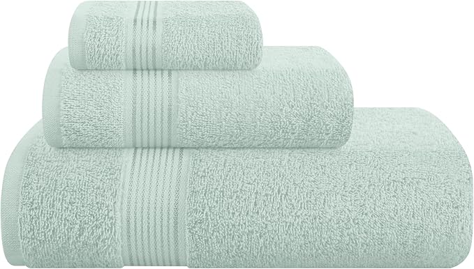 Belizzi Home Ultra Soft 3 Pack Cotton Towel Set, Contains a Bath Towel 28x55 inch, a Hand Towel 16x24 inch & a Wash Coth 12x12 inch, Ideal Everyday use, Compact & Lightweight - Sea Green