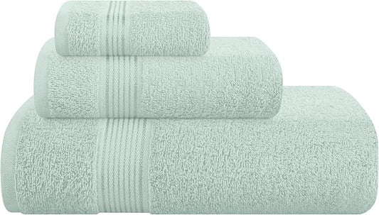 Belizzi Home Ultra Soft 3 Pack Cotton Towel Set, Contains a Bath Towel 28x55 inch, a Hand Towel 16x24 inch & a Wash Coth 12x12 inch, Ideal Everyday use, Compact & Lightweight - Sea Green