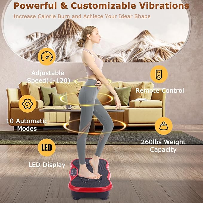 Vibration Plate Exercise Machine, Vibrating Plate Fitness Platform with Remote Control – Portable Vibration Plates for Lymphatic Drainage, Weight Loss, Toning, Recovery & Home Workouts