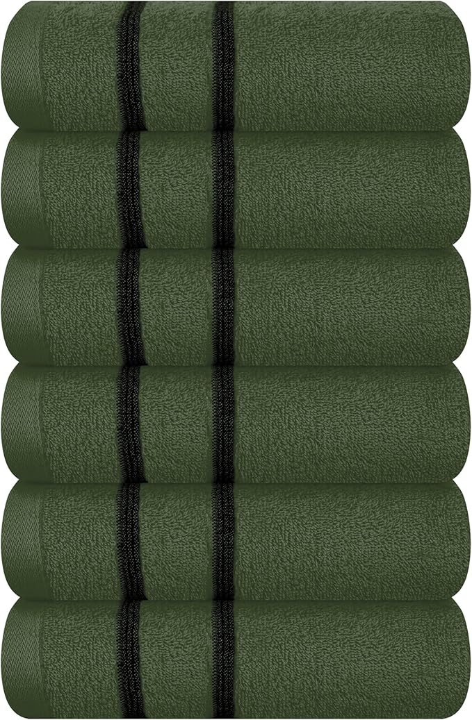MyOwn Ultra Soft Cotton 6 -Piece Hand Towel Set 16x24 Inch, Ideal for use in Bathroom, Kitchen, Gym, Spa & General Cleaning, Compact & Lightweight Multi Purpose Hand Towels - Olive Green