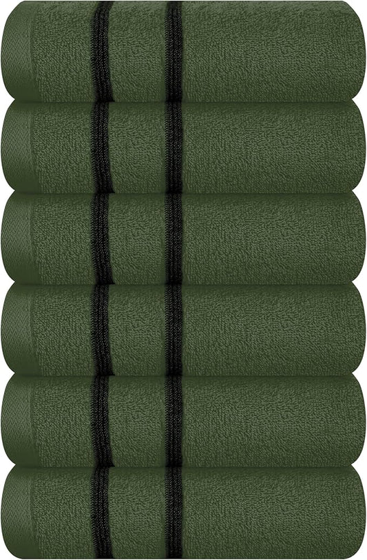 MyOwn Ultra Soft Cotton 6 -Piece Hand Towel Set 16x24 Inch, Ideal for use in Bathroom, Kitchen, Gym, Spa & General Cleaning, Compact & Lightweight Multi Purpose Hand Towels - Olive Green