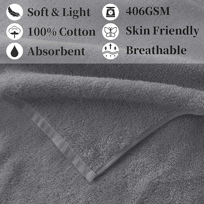 Sweat Towel for Men & Women, Sports Hand Towel for Yoga, Shower, Tennis, Running, Exercise & Fitness, Workout Towels for Gym (2PC, 15"x40") - 100% Cotton, Breathable, Soft & Absorb, Dark Gray