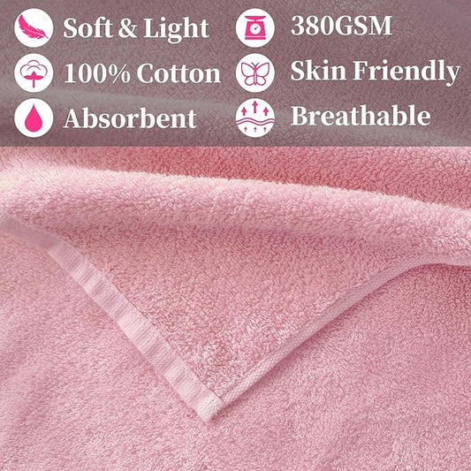 Workout Sweat Towels, Cotton Gym Towels Set of 2, 14"x48" - Absorbent | Breathable | Soft - Sports Towel for Men & Women, Exercise Towel for Yoga, Shower, Tennis, Running & Fitness, Pink