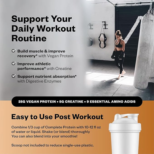 25g Chocolate Protein + 5g Creatine Powder, Vegan Plant-Based Protein with Digestive Enzymes to Build & Recover, 21 Servings