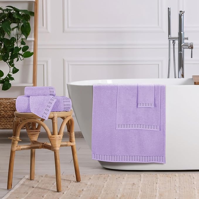 Ultra Soft 6 Pack Cotton Towel Set, Contains 2 Bath Towels 28x55 inch, 2 Hand Towels 16x24 inch & 2 Wash Coths 12x12 inch, Ideal Everyday use, Compact & Lightweight - Purple