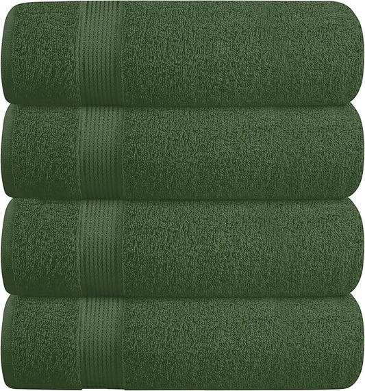 BELZZI Home Ultra Soft 4 Pack Oversized Bath Towel Set 27x54, Cotton Compact Bath Towels, Highly Absorbant Eco-Friendly Quickdry & Lightweight Towel, Ideal for Gym Travel Camp Pool - Olive Green