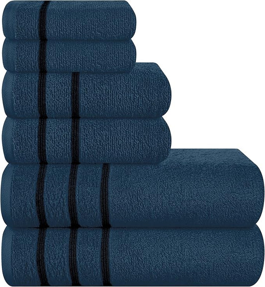 MyOwn Ultra Soft 6 Pack Cotton Towel Set, Contains 2 Bath Towels 28x55 inch, 2 Hand Towels 16x24 inch & 2 Wash Coths 12x12 inch, Ideal Everyday use, Compact & Lightweight - Mineral Blue, 71660
