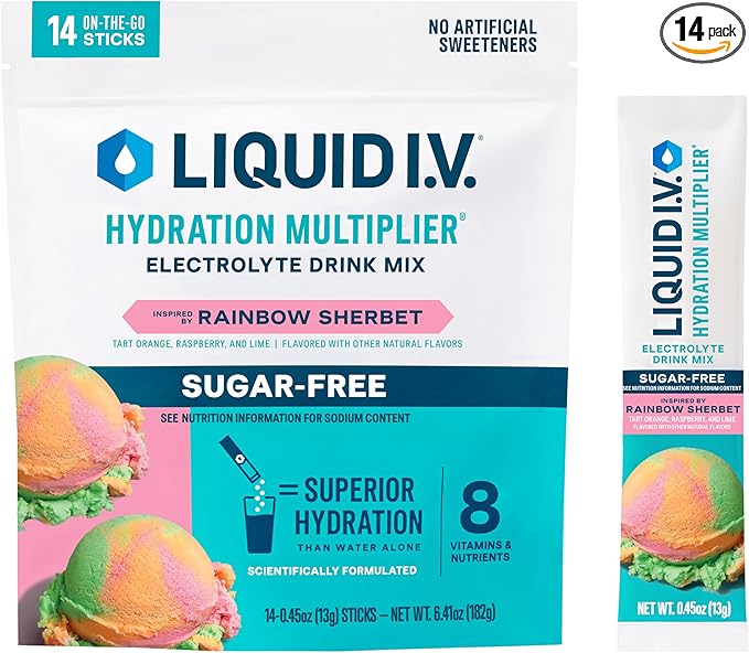 Liquid I.V.® Hydration Multiplier Sugar-Free - Rainbow Sherbet | Electrolyte Powder Drink Mix | 1 Pack (14 Servings)