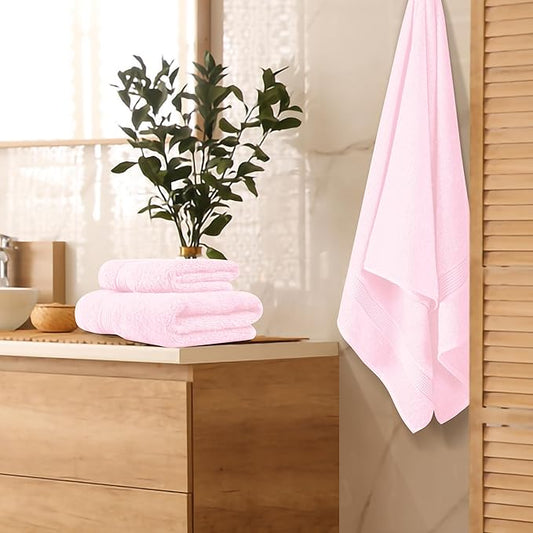 Belizzi Home Ultra Soft 3 Pack Cotton Towel Set, Contains a Bath Towel 28x55 inch, a Hand Towel 16x24 inch & a Wash Coth 12x12 inch, Ideal Everyday use, Compact & Lightweight - Pink