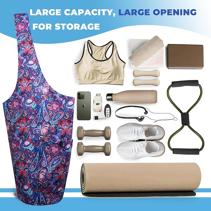 Yoga Mat Bag Carrier for Women Workout Large Waterproof with Zipper Pocket, Keychain and Wide Shoulder Straps