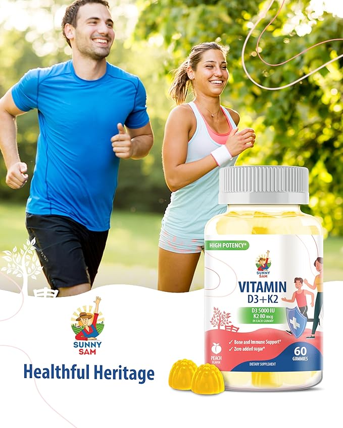 Sugar-Free Vitamin D3 K2 Gummies 5000 IU - Immune & Bone Support Gummies - Vitamin D Gummy Supplement for Adults - High-Absorption, Vegan, Halal, Gluten-Free Chewable Vitamins