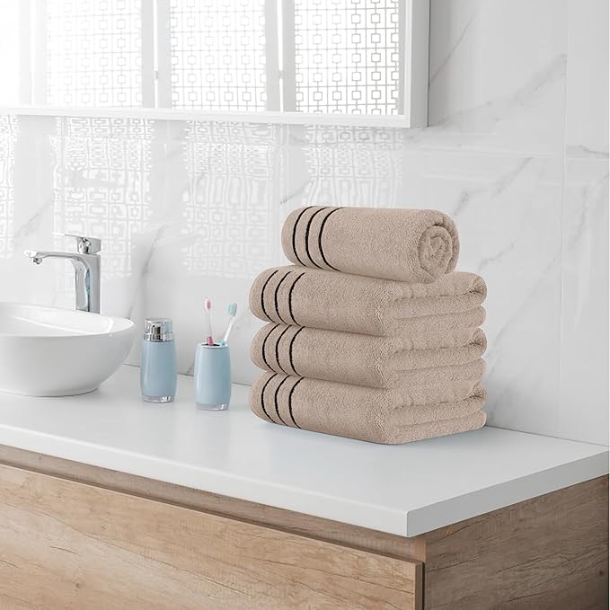 MyOwn Ultra Soft 4 Pack Oversized Bath Towel Set 27x54 inches, 100% Cotton Bath Towels, Highly Absorbant Compact Quickdry & Lightweight Towel, Ideal for Gym Travel Camp Pool - Tan