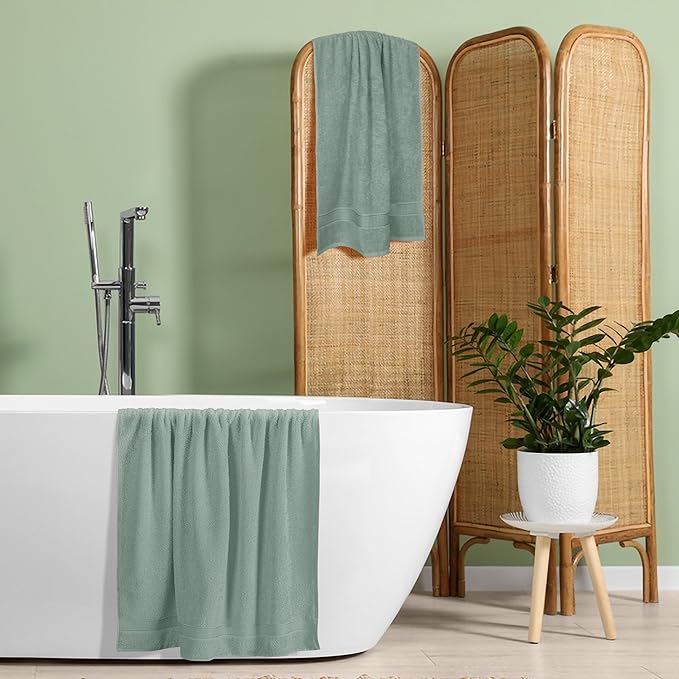 BELZZI Home Ultra Soft 4 Pack Oversized Bath Towel Set 27x54, Cotton Compact Bath Towels, Highly Absorbant Eco-Friendly Quickdry & Lightweight Towel, Ideal for Gym Travel Camp Pool - Jade