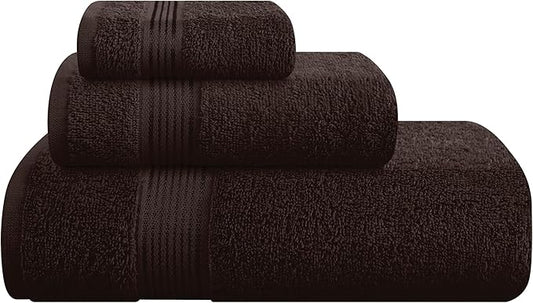 Belizzi Home Ultra Soft 3 Pack Cotton Towel Set, Contains a Bath Towel 28x55 inch, a Hand Towel 16x24 inch & a Wash Coth 12x12 inch, Ideal Everyday use, Compact & Lightweight - Chocolate Brown