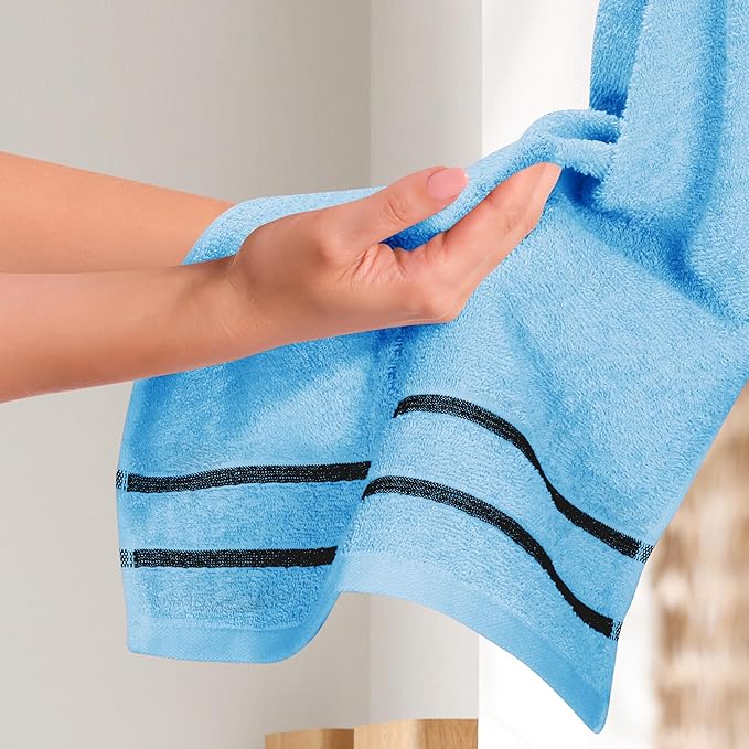 MyOwn Ultra Soft Cotton 6 -Piece Hand Towel Set 16x24 Inch, Ideal for use in Bathroom, Kitchen, Gym, Spa & General Cleaning, Compact & Lightweight Multi Purpose Hand Towels - Sky Blue