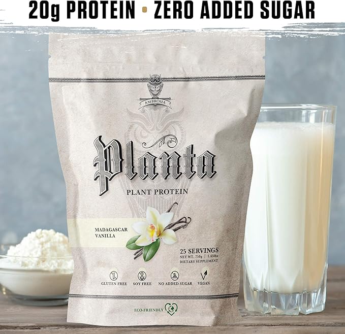Ambrosia Planta - Premium Plant-Based Protein | Vegan & Keto Friendly | Gourmet Flavors with No Bloating or Stomach Upset | Gluten & Soy Free | No Added Sugar | 25 Servings | Vanilla