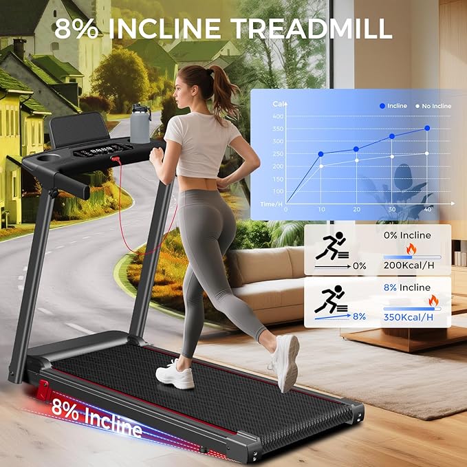 Treadmill with Incline 3-in-1 Portable Treadmills for Home Small, Incline Walking Pad Treadmill with Handle Bar, Walking Pad Foldable with 3.0HP Quiet Brushless, LED Dispay, 300LBS Capacity