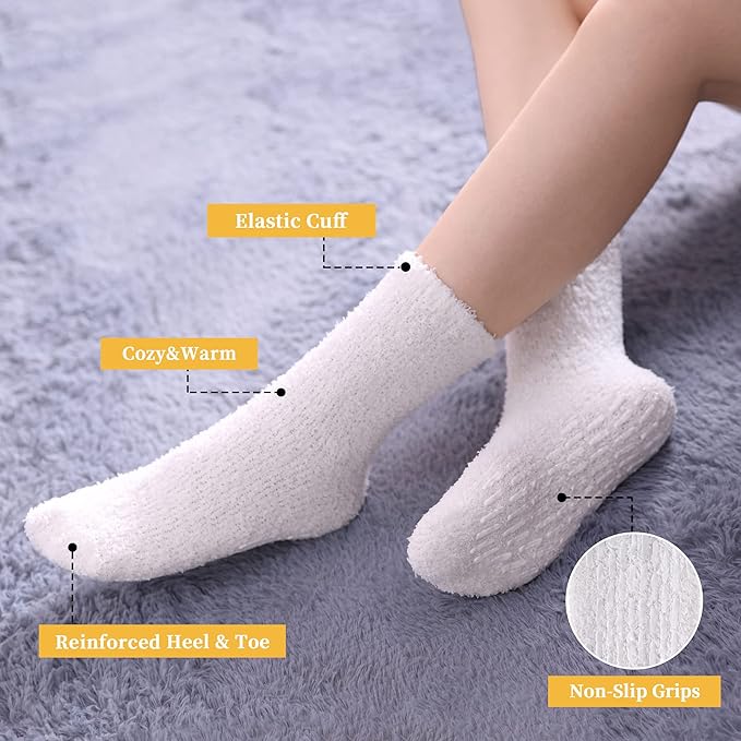 FNOVCO Non Slip Socks for Women Winter Warm Cozy Fuzzy Slipper Socks Soft Fluffy Hospital Socks with Grips