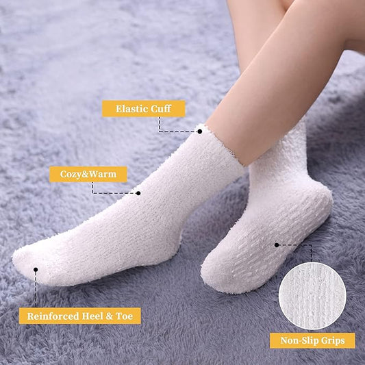FNOVCO Non Slip Socks for Women Winter Warm Cozy Fuzzy Slipper Socks Soft Fluffy Hospital Socks with Grips