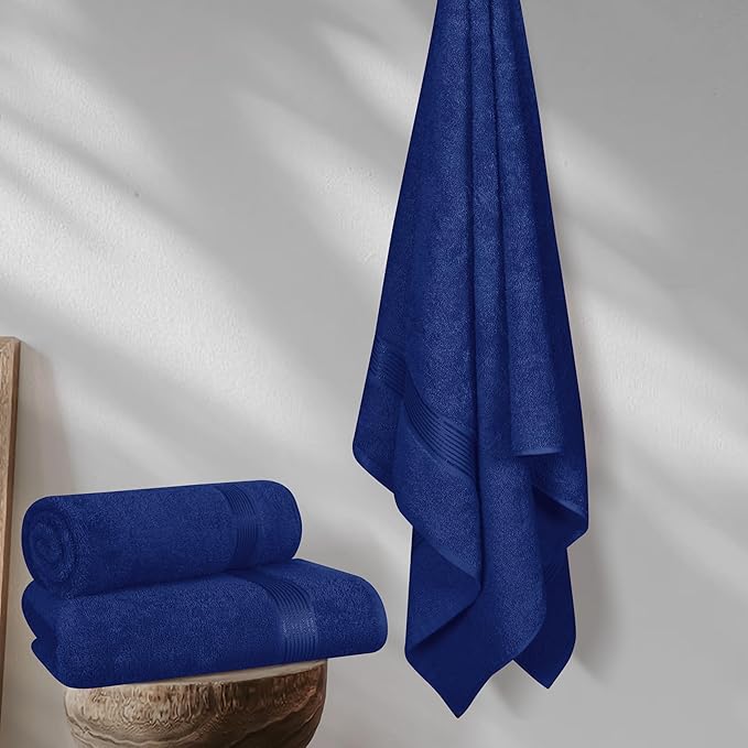 BELZZI Home Ultra Soft 4 Pack Oversized Bath Towel Set 27x54, Cotton Compact Bath Towels, Highly Absorbant Eco-Friendly Quickdry & Lightweight Towel, Ideal for Gym Travel Camp Pool - Navy Blue