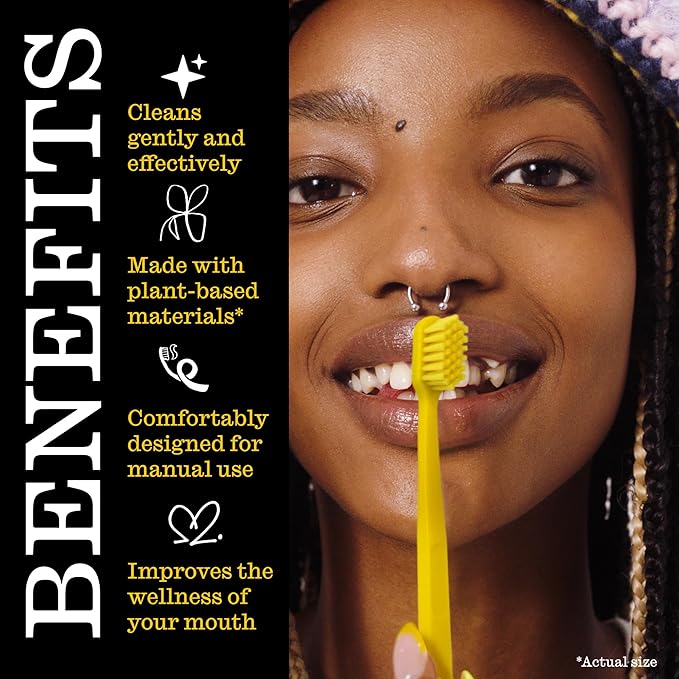 TWICE Oral Wellness Yellow Toothbrush – Extra Soft Bristles, Eco-Friendly Plant-Based Handle, Gentle Cleaning for Sensitive Teeth & Gums, 2 Count