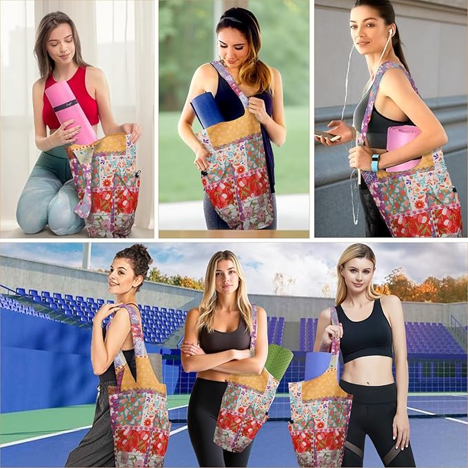 Yoga Mat Bag Carrier for Women Workout Large Waterproof with Zipper Pocket, Keychain and Wide Shoulder Straps