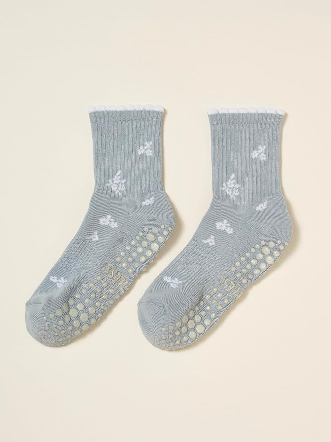 Shapes Studio Crew Half Calf Grip Socks, Cutest Fruits Pilates Socks, Ruffle socks, Non-Slip, Barre Yoga Fitness
