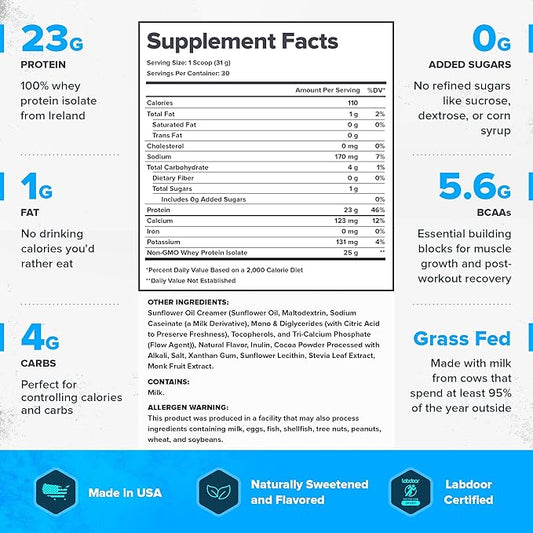 LEGION Whey+ Protein Whey Isolate from Grass Fed Cows - Whey Protein Isolate Powder Low Calorie, Non-GMO, Sugar Free, Lactose and Gluten Free, All Natural Protein Powder for Men & Women 30 Servings