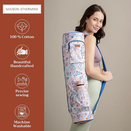 Maison d' Hermine Yoga Mat bag, Cylindrical bag for Woman&Men, yoga mat Bag &Adjustable shoulder straps Yoga Mat Carrier Bag with Drawstring Water Bottle Pocket and zipper pocket