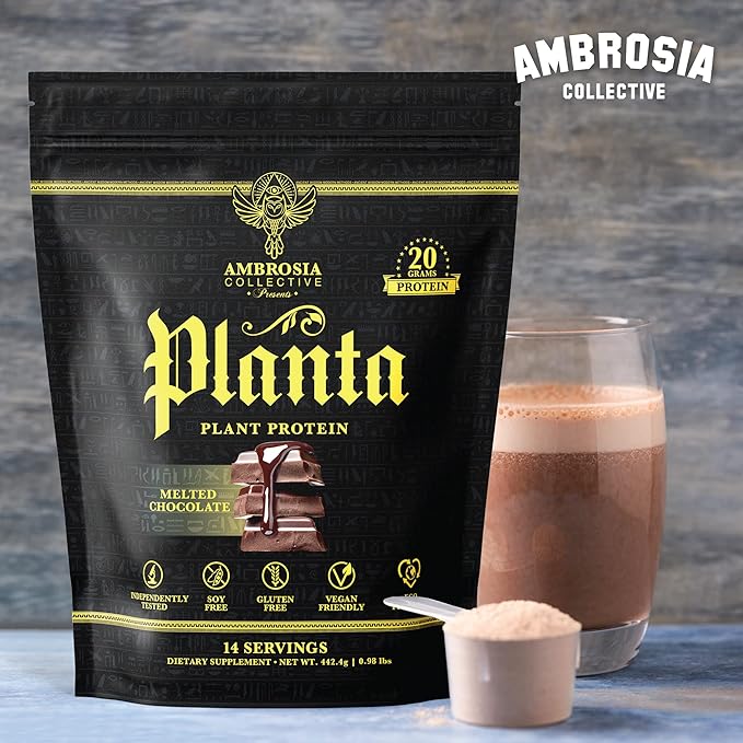 Ambrosia Planta - Premium Plant-Based Protein | Vegan & Keto Friendly | Gourmet Flavors with No Bloating or Stomach Upset | No Added Sugar | 14 Servings | (Melted Chocolate)