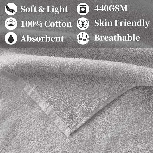 Gray Workout Towels for Gym (2PC, 13"x43") - 100% Cotton, Breathable, Soft & Absorb - Sweat Towel for Men & Women, Sports Hand Towel for Yoga, Shower, Tennis, Running, Exercise & Fitness
