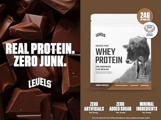 Levels Grass Fed Whey Protein Powder, No Artificials, 24G of Protein, Double Chocolate, 1LB