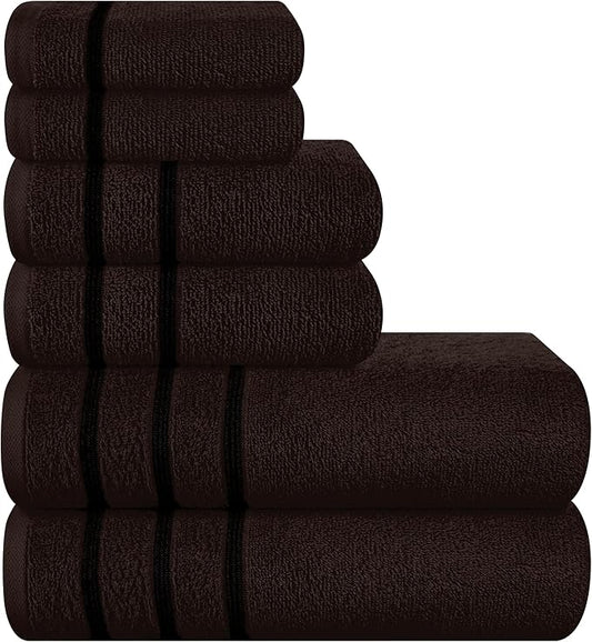 MyOwn Ultra Soft 6 Pack Cotton Towel Set, Contains 2 Bath Towels 28x55 inch, 2 Hand Towels 16x24 inch & 2 Wash Coths 12x12 inch, Ideal Everyday use, Compact & Lightweight - Chocolate Brown, 71649
