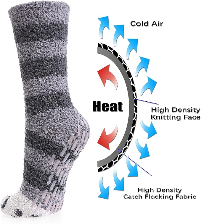 FNOVCO Non Slip Socks for Women Winter Warm Cozy Fuzzy Slipper Socks Soft Fluffy Hospital Socks with Grips