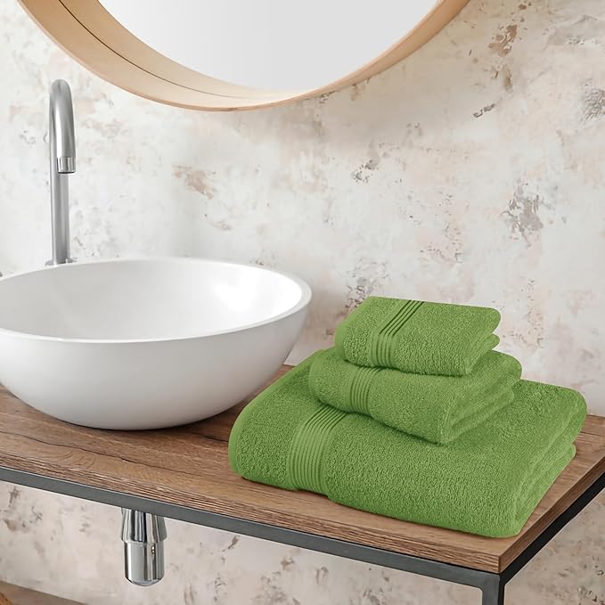 Belizzi Home Ultra Soft 3 Pack Cotton Towel Set, Contains a Bath Towel 28x55 inch, a Hand Towel 16x24 inch & a Wash Coth 12x12 inch, Ideal Everyday use, Compact & Lightweight - Kiwi Green