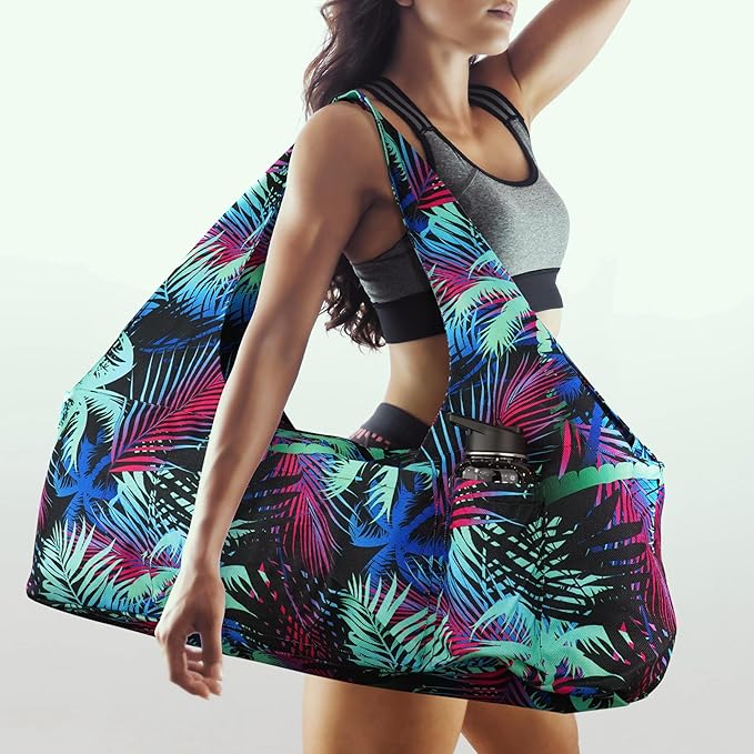 Large Yoga Mat Bag Yoga Bags and Carriers Fits All You Stuff Yoga Tote Bag with Yoga Mat Strap, Elastic Pockets and Zipper Pockets