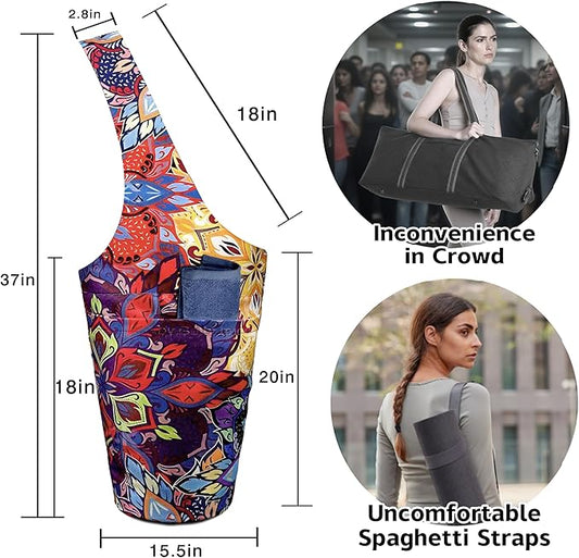 Yoga Mat Bag Carrier for Women with Side Large Pocket Durable Linen Workout Gym Travel Storage Pilates Mats
