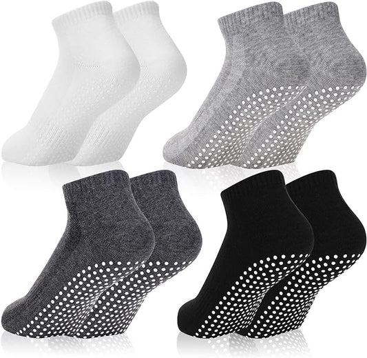 Jspupifip 4 Pairs Non Slip Yoga Socks with Grips for Women Men Pilates Grippy Socks Cotton Barre Hospital Home